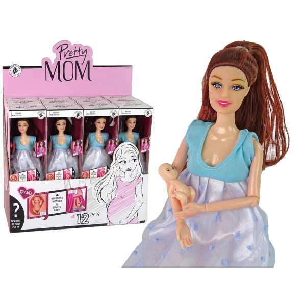 Lalka Dla Dzieci W Ciąży Niebieska Sukienka