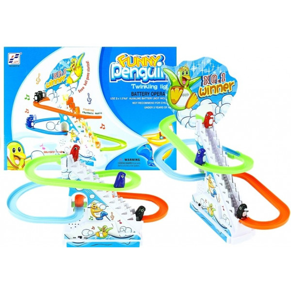 PINGWINY NA RUCHOMYCH SCHODACH ŚWIATŁO MELODIE