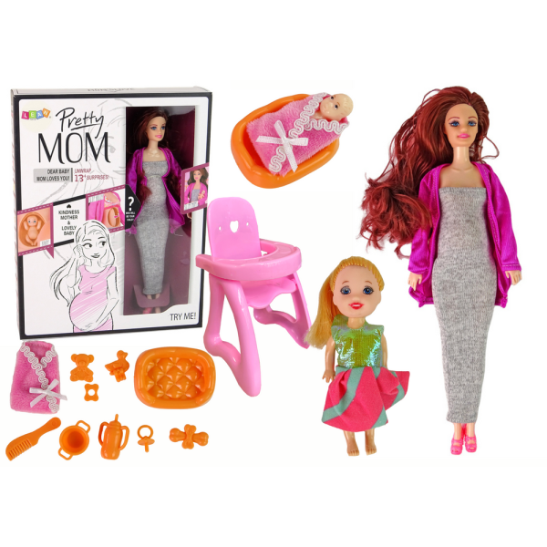 Lalka Dla Dzieci W Ciąży Długie Włosy Akcesoria
