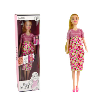 Lalka Dla Dzieci W Ciąży Różowa Sukienka Kwiaty