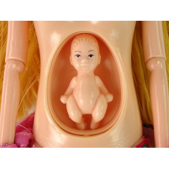 Lalka Dla Dzieci W Ciąży Różowa Sukienka Kwiaty