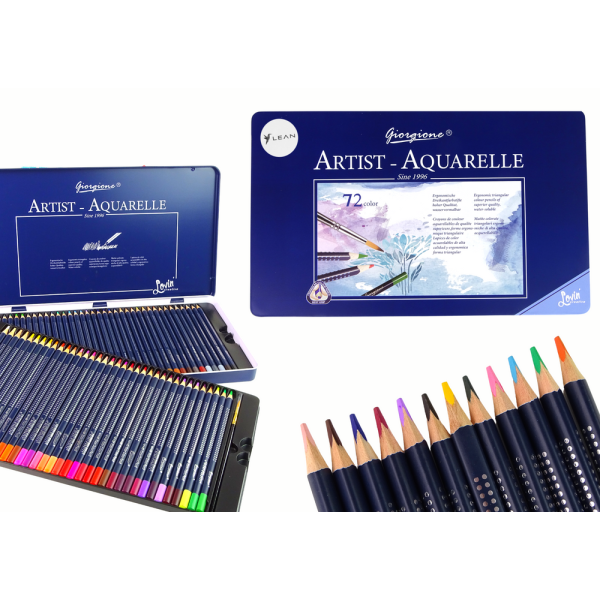 Zestaw 72 Kredek Akwarelowych Metalowy Pojemnik