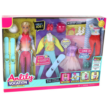 Lalka Dla Dzieci Anlily 4 Sporty Narty Snowboard Joga Balet Akcesoria