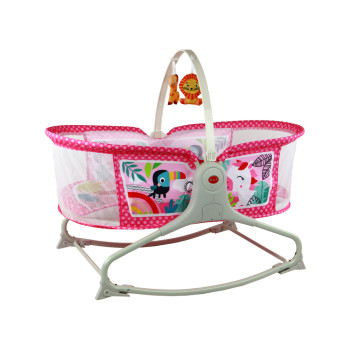 Wielofunkcyjne Łóżeczko Bujaczek 2w1 Mata Dziecięca Dźwięki Wibracje Różowa