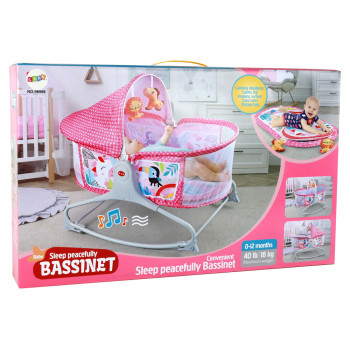 Wielofunkcyjne Łóżeczko Bujaczek 2w1 Mata Dziecięca Dźwięki Wibracje Różowa