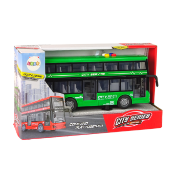 Autobus Piętrowy Na Baterie Światła Dźwięki Napęd Frykcyjny Zielony 1:16