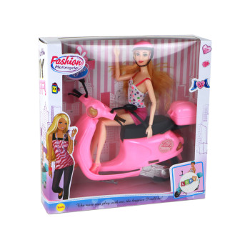 Zestaw Lalka Na Skuterze Różowa Ruchome Elementy