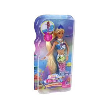 Lalka Syrenka Niebieska Długie Blond Włosy Ogon Syreni Cekiny