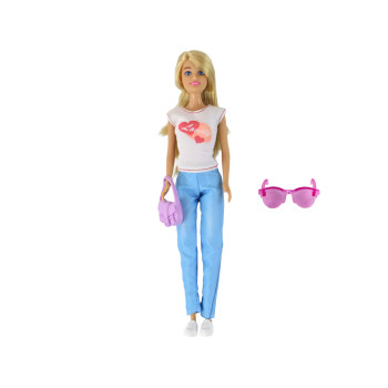 Lalka Dla Dzieci Anlily Długie Blond Włosy Torebka Okulary Biała Bluzka