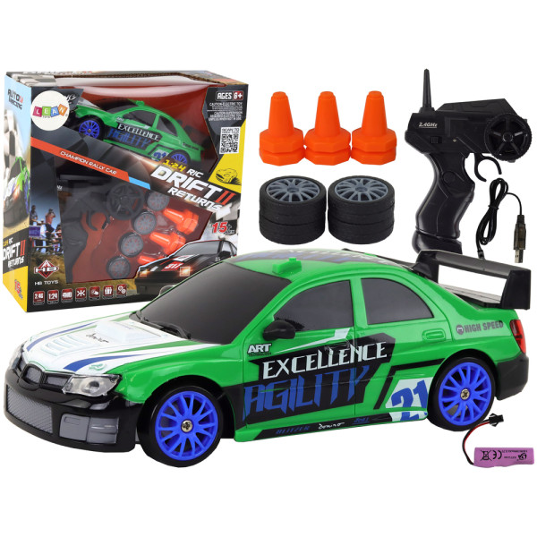 Autko Sportowe Zdalnie Sterowane R/C 1:24 Zielone Wymienne Koła
