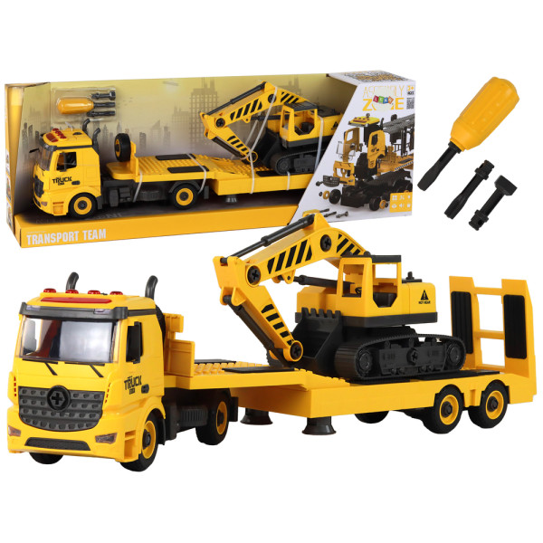 Laweta Do Składania Z Koparką Gąsienicową Dźwięk Światła DIY Żółty