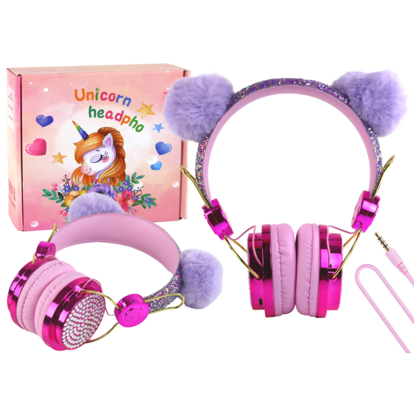 Słuchawki Przewodowe W Odcieniach Różu Uszka Regulacja Mikrofon