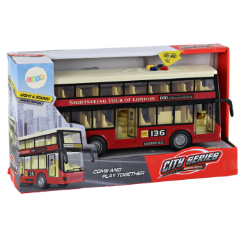 Autobus Piętrowy Miejski Światła Dźwięki Czerwony 1:16