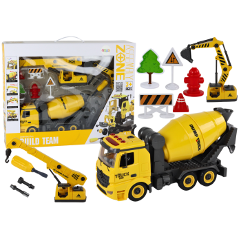 Pojazdy Budowlane Dźwięk Światła 1:12 DIY Betoniarka Dźwig Koparka