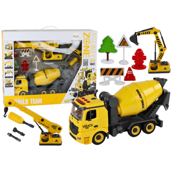 Pojazdy Budowlane Dźwięk Światła 1:12 DIY Betoniarka Dźwig Koparka
