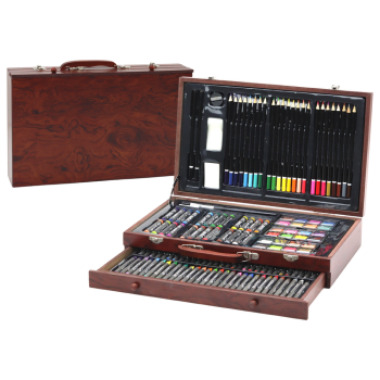 Zestaw Artystyczny W Drewnianej Walizce Kredki Pastele Farby