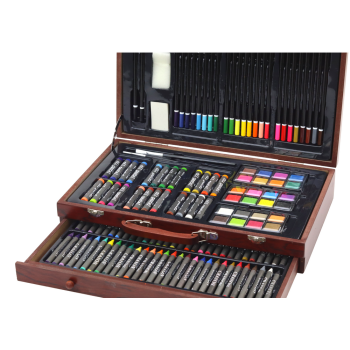 Zestaw Artystyczny W Drewnianej Walizce Kredki Pastele Farby