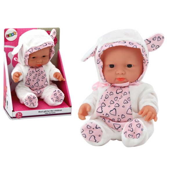 Mała Lalka Bobas Białe Ubranko Czapeczka Kokardka Uszy