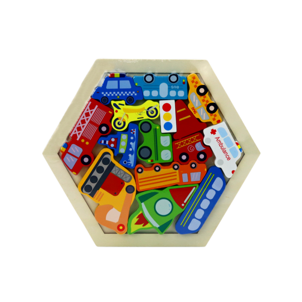 Puzzle Układanka Pojazdy Rakieta Klocki Drewniane Kolorowe 15 ele.
