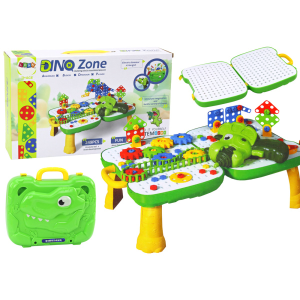 Stolik Walizka Zestaw DIY Układanka Klocki Dinozaur Wkrętarka 249 ele.