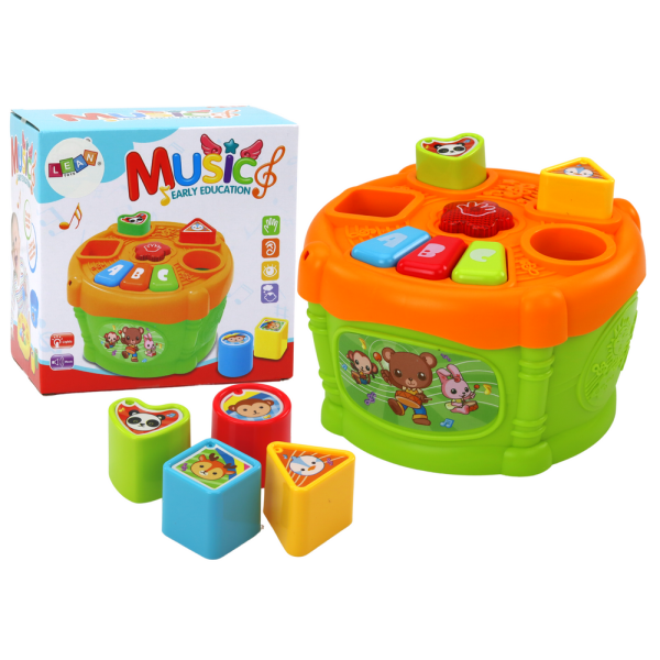 Bębenek Interaktywny Edukacyjny Kształty Zielono- Pomarańczowy