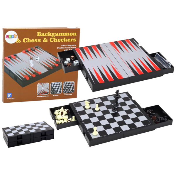 Zestaw Gier 3w1 Plansza Magnetyczna Szachy Warcaby Backgammon