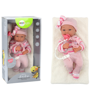 Lalka Bobas Sweterek w Paski Czapeczka Szalik Akcesoria Różowy