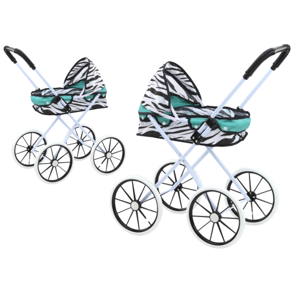 Wózek Dla Lalek Duże Koła Składany Zebra Turkus