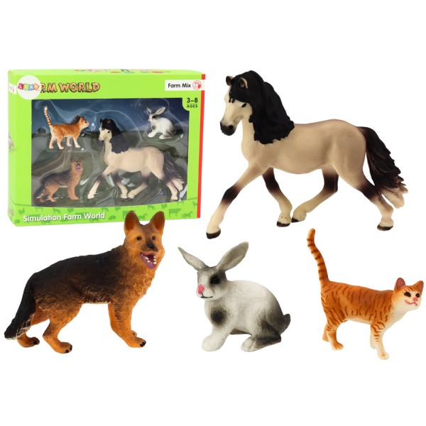 Zestaw Figurek Zwierząt Domowych Koń Pies Królik Kot 4 Sztuki