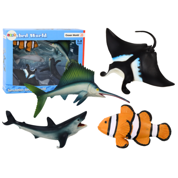 Zestaw Figurek Zwierząt Morskich Rekin Delfin Płaszczka 5 Sztuk