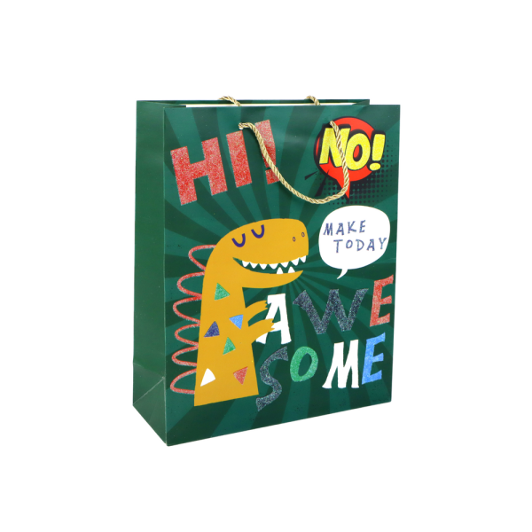 Papierowa Torba Prezentowa Zielona Dinozaur 32cm x 26cm x 10cm