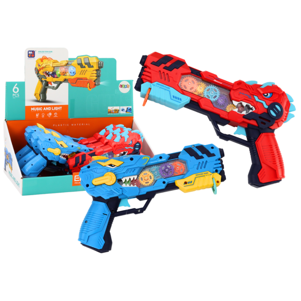 Pistolet Projektor Dinozaur Światła Dźwięki Niebieski Czerwony
