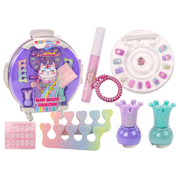 Zestaw Kosmetyków W Walizce Do Paznokci Makijażu Walizka Fioletowa 9 El.