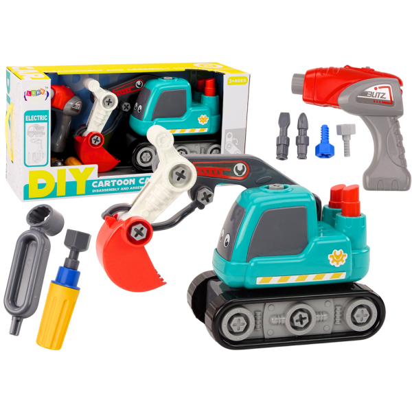 Koparka Gąsienicowa Kreskówkowa Do Skręcania DIY Turkusowa