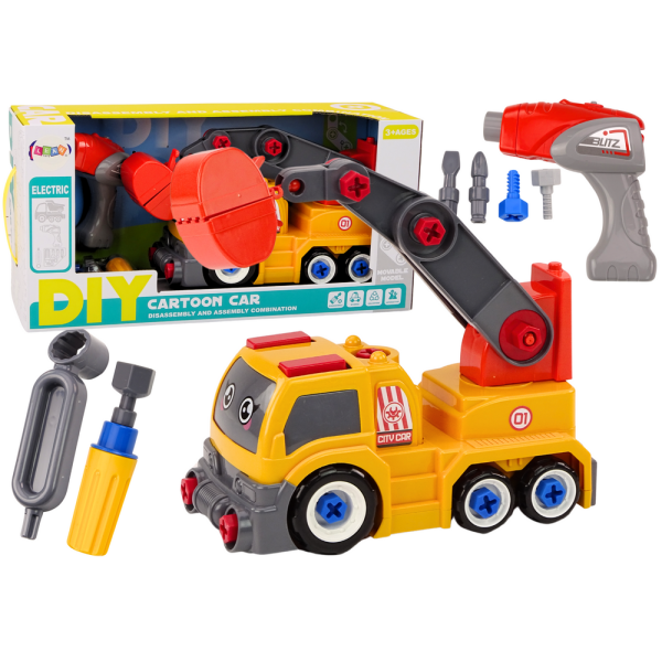 Ciężarówka Z Dźwigiem Kreskówkowa Do Rozkręcania DIY Pomarańczowy