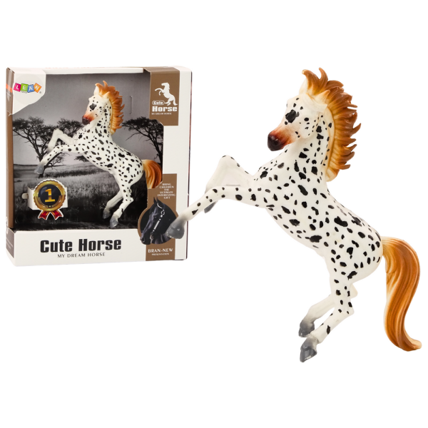 Figurka Konia Biały Koń w Kropki Stojący Stajnia Farma Cute Horse