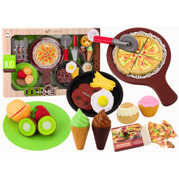 Zestaw Fast Food Owoce Stek Lody Akcesoria Pizza Frytki 26 ele.