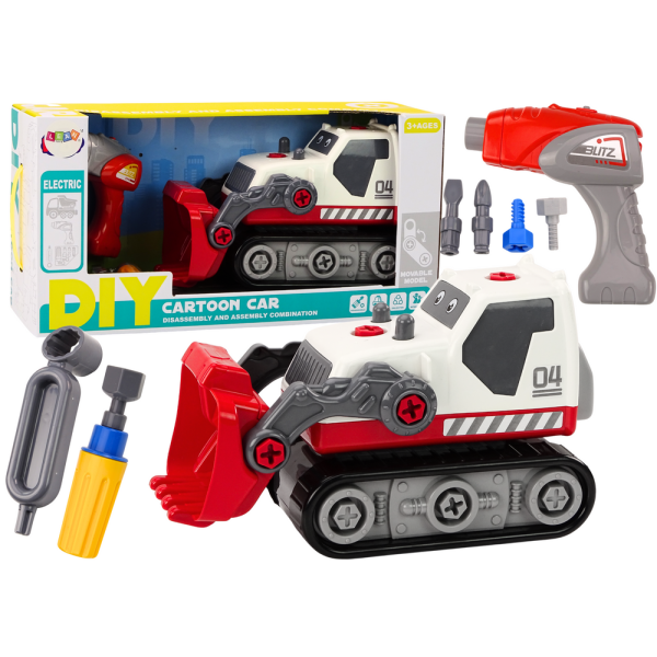 Koparka Gąsienicowa Kreskówkowa Do Skręcania DIY Biała