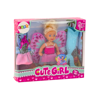 Mini Laleczka 2w1 Syrenka Wróżka Ogon Skrzydła