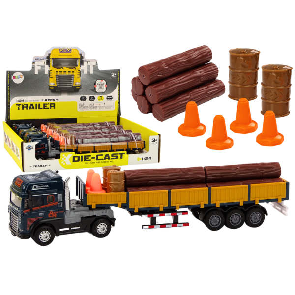 Ciężarówka Z Drewnem Niebieska Tir Przyczepa 1:24 Bale Dźwięki Światła