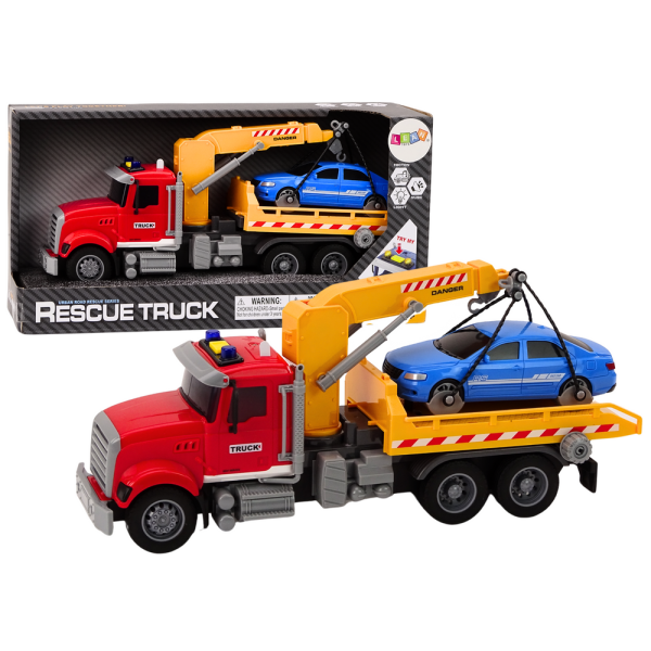 Ciężarówka Laweta Z Dźwigiem Na Auto Światła Dźwięki Napęd Czerwona