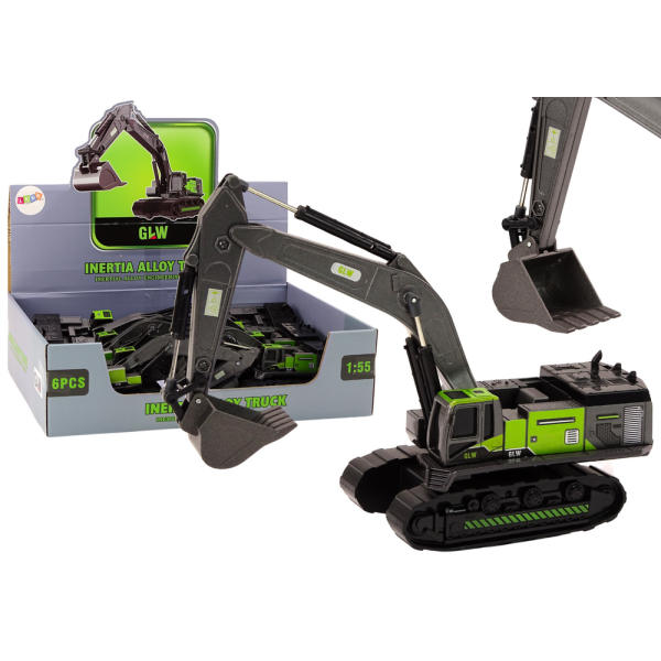 Koparka Gąsienicowa Metalowa Łyżka 1:55 Czarno-Zielona