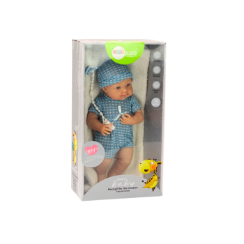 Lalka Bobas w Niebieskim Ubranku Czapeczka Smoczek Kołderka