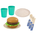 Zestaw Naczyń Talerzyki Kubeczki Dzbanek Hamburger Sztućce 11 El