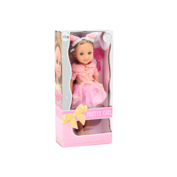 Lalka Różowa Sukienka Długie Włosy Opaska Szczotka 38cm