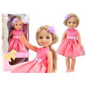 Lalka Długie Włosy Różowa Sukienka Spinka Szczotka 38cm
