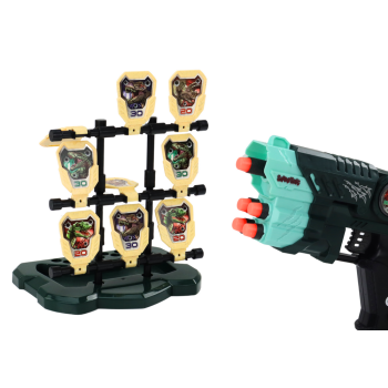 Zestaw Pistolet Z Tarczą Strzałki Piankowe Dinozaury Zielony