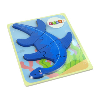 Drewniane Puzzle Dinozaur Pterodaktyl Różowy Pliosaurs Niebieski