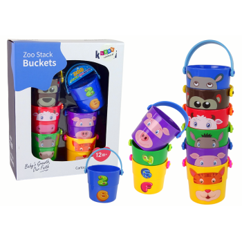 Zestaw Kolorowe Wiaderka ze Zwierzątkami Piramidka