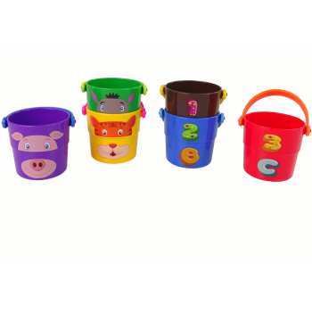 Zestaw Kolorowe Wiaderka ze Zwierzątkami Piramidka